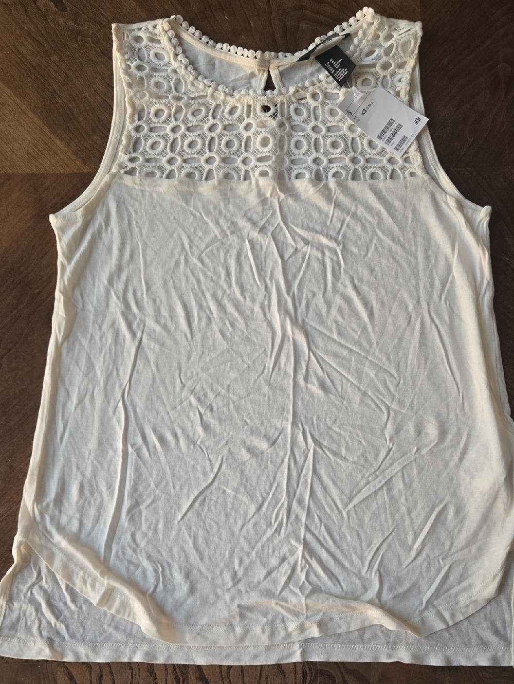 H&M Ivory Crochet Yoke Sleeveless Tank Top